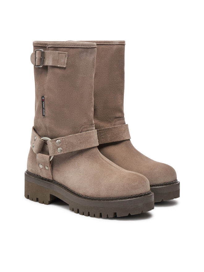 Tommy Jeans Μποτάκια Tommy Jeans Tjw Urban Biker Boot Suede EN0EN02729 Γκρι