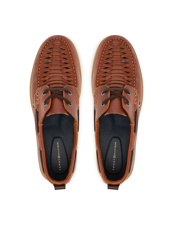Tommy Hilfiger Halbschuhe Tommy Hilfiger Hilfiger Braided Lth Boat Shoe FM0FM05892 Braun