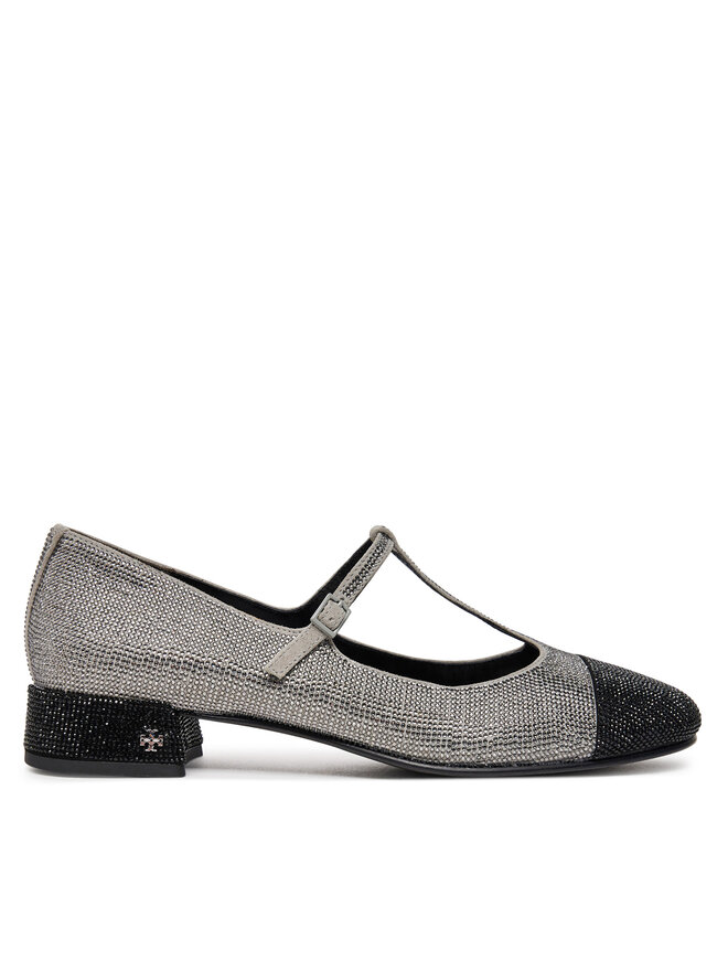 Tory Burch Baleriny Tory Burch Cap-Toe T-Strap Pave Heeled 159830 Srebrny