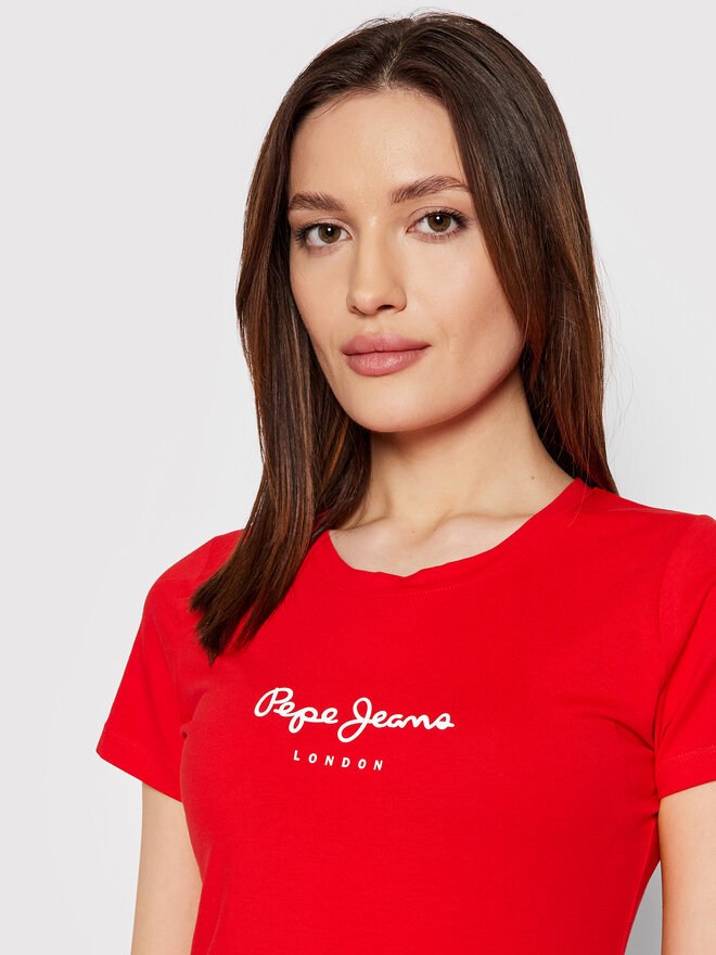 Pepe Jeans Pepe Jeans Marškinėliai New Virginia PL505202 Raudona Slim Fit