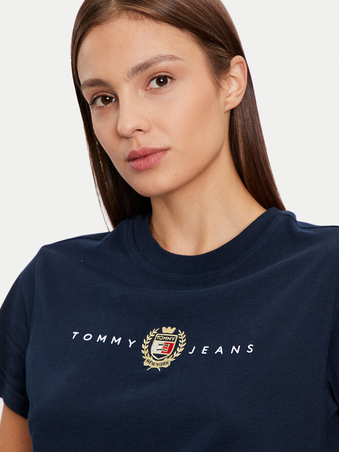 Tommy Jeans Tommy Jeans Marškinėliai Crest Linear DW0DW18795 Tamsiai mėlyna Regular Fit
