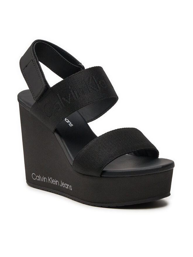 Calvin Klein Jeans Сандали Calvin Klein Jeans Wedge Sandal Webbing In Mtl YW0YW01479 Черен