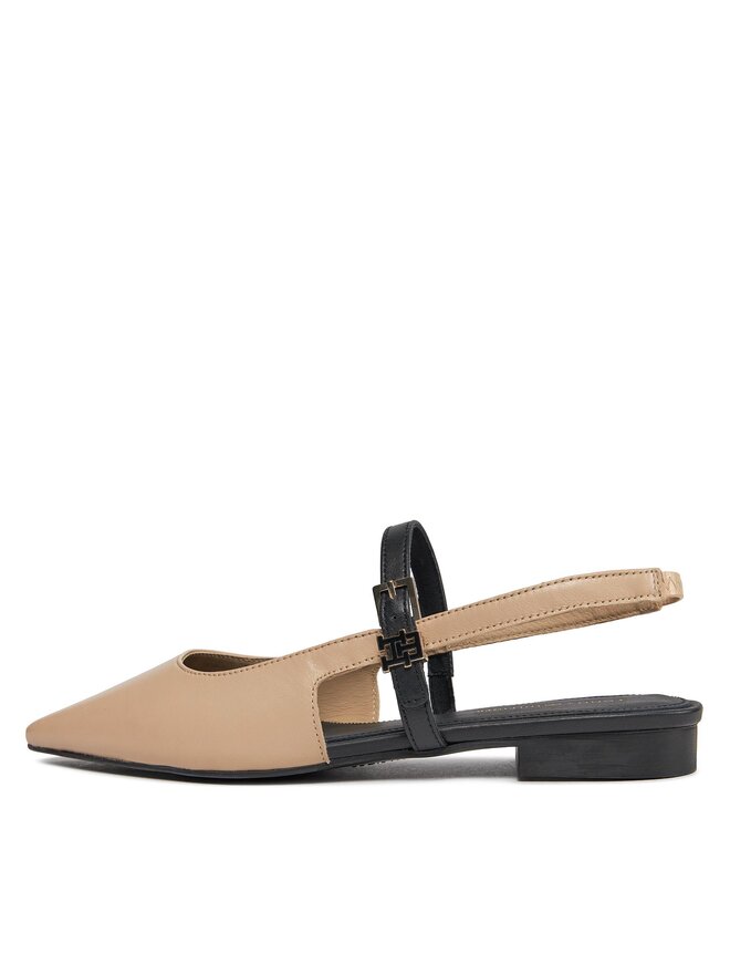 Tommy Hilfiger Sandały Tommy Hilfiger Leather Sling Back Ballerina FW0FW07772 Beżowy
