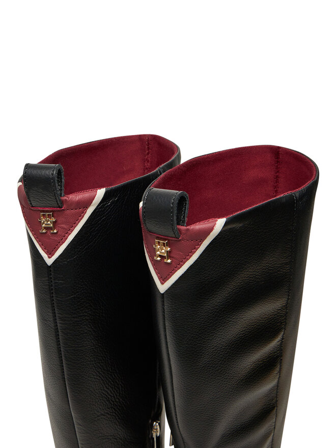 Tommy Hilfiger Kozačky Tommy Hilfiger Long Boot Mid Wrapped Lthr Heel FW0FW08099 Černá