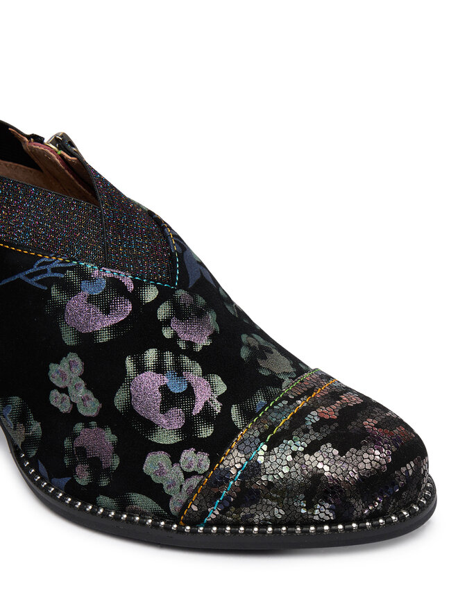 Escarpins Femme LAURA VITA Elcodieo - Talon Moyen, Imprimé Floral Noir/Violet/Bleu, Taille 42, Fermeture Éclair Latérale