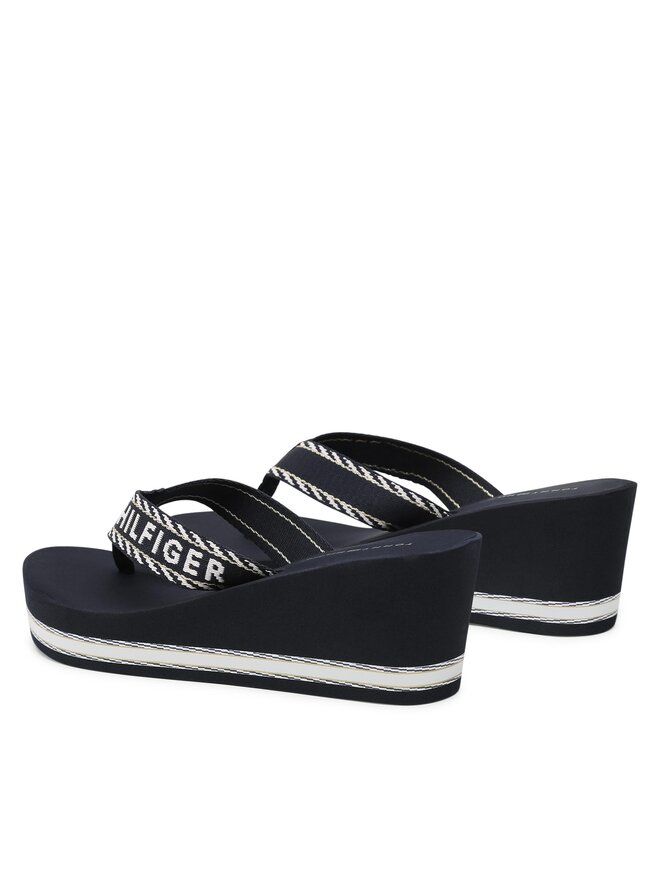 Tommy Hilfiger Zehentrenner Tommy Hilfiger Webbing H Wedge Sandal FW0FW07149 Dunkelblau