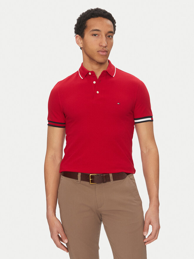 Tommy Hilfiger Tommy Hilfiger Pólóing Flag Cuff MW0MW38458 Piros Slim Fit