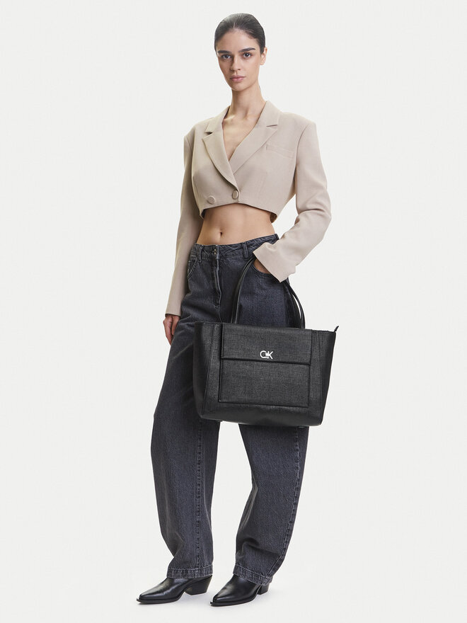 Calvin Klein Τσάντα Calvin Klein Ck Medium Shopper_Tex K60K613178 Μαύρο