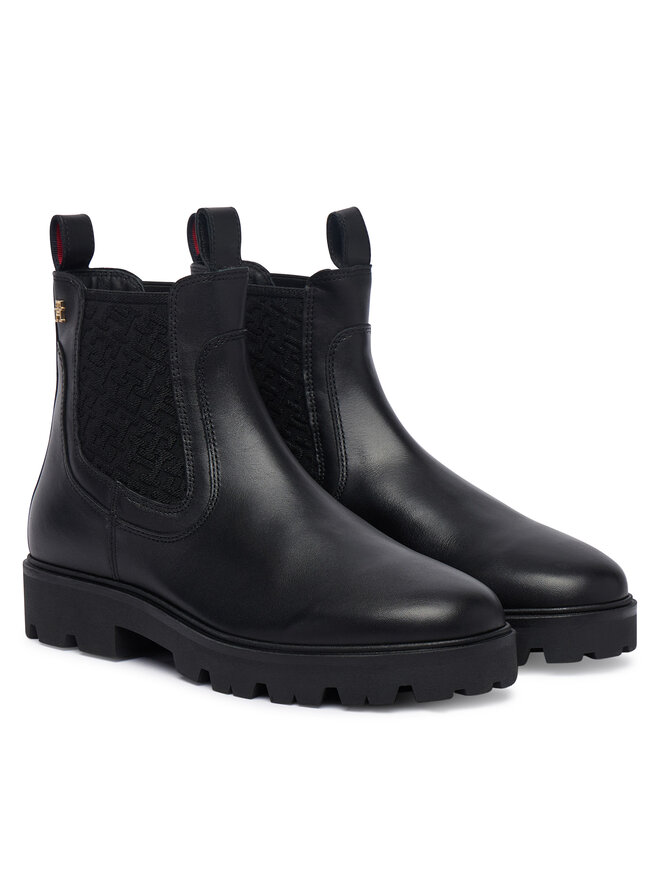 Tommy Hilfiger Klassische Stiefeletten Tommy Hilfiger Th Monogram Leather Chelsea Boot FW0FW09562 Schwarz