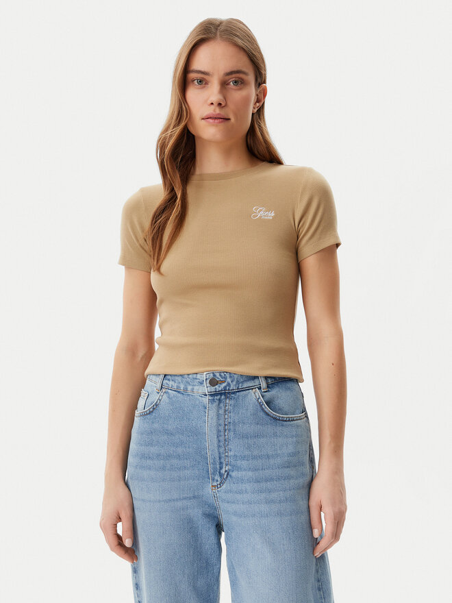 Guess Guess Marškinėliai W5GP62 KA0H1 Smėlio Regular Fit