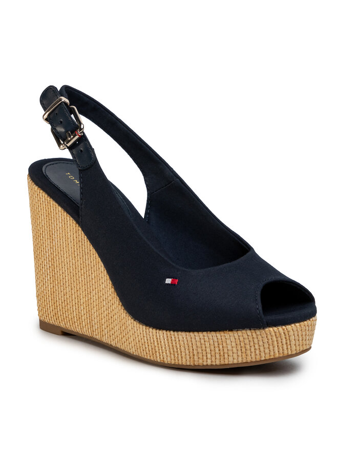Tommy Hilfiger Sandalias Tommy Hilfiger Iconic Elena Sling Back Wedge FW0FW04789 Azul marino
