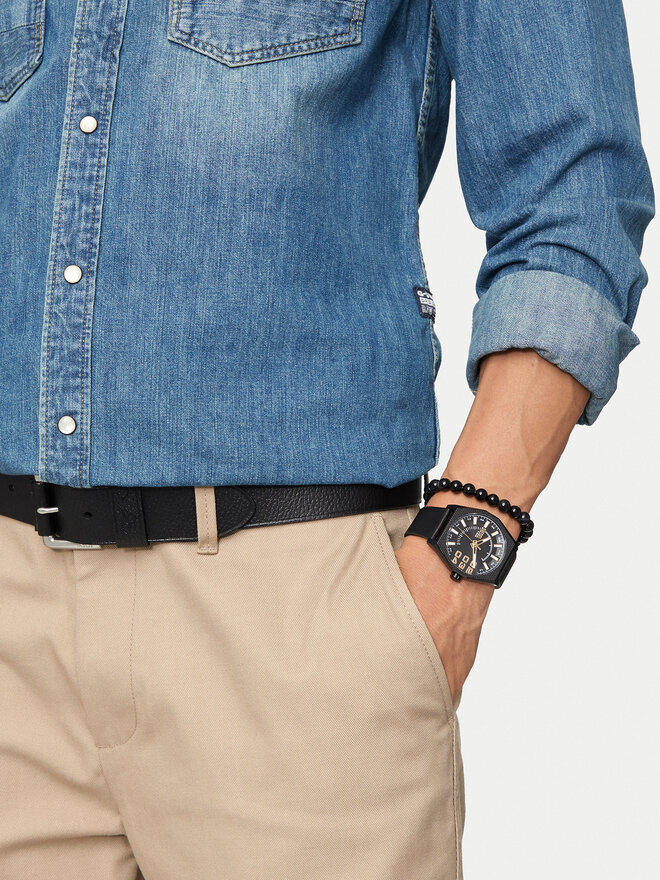 Diesel Conjunto de reloj y pulsera Diesel Double Scraper DZ2210SET Negro