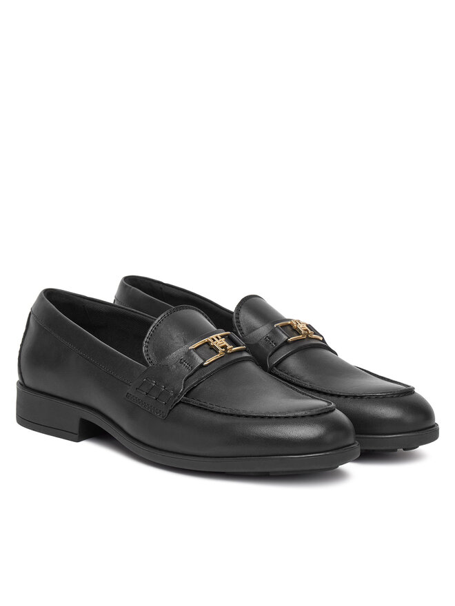 Tommy Hilfiger Slipper Tommy Hilfiger Th Logo Leather Loafer FW0FW08705 Schwarz