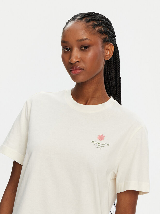 Mustang Mustang T-shirt Floris 1016141 Écru Relaxed Fit