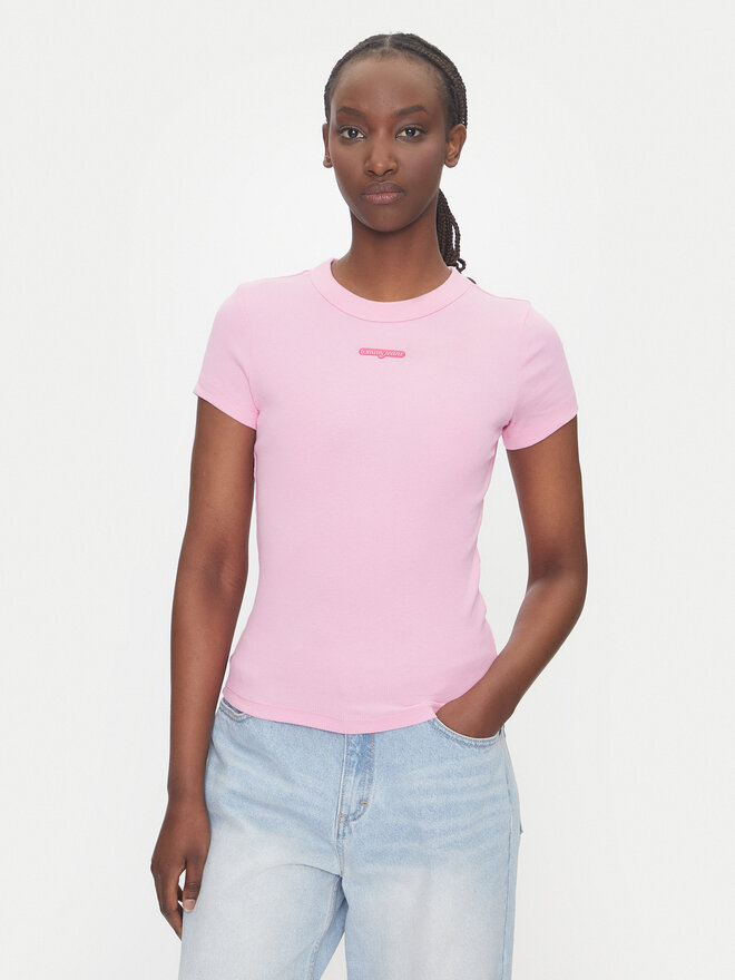 Tommy Jeans Tommy Jeans Marškinėliai Script Label DW0DW21402 Rožinė Slim Fit