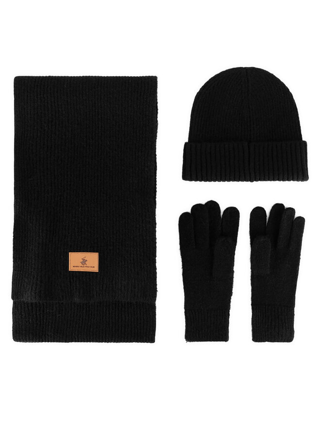 Beverly Hills Polo Club Σετ σκουφάκι, κασκόλ και γάντια Beverly Hills Polo Club BHPC-MC-001-AW24 Μαύρο