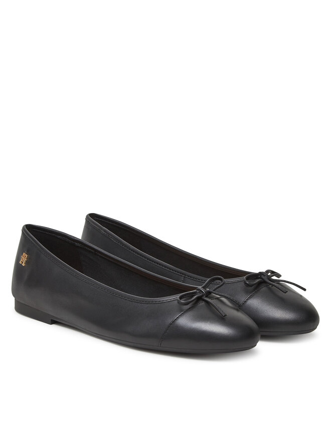 Tommy Hilfiger Μπαλαρίνες Tommy Hilfiger Toe Cap Leather Ballerina FW0FW08759 Μαύρο