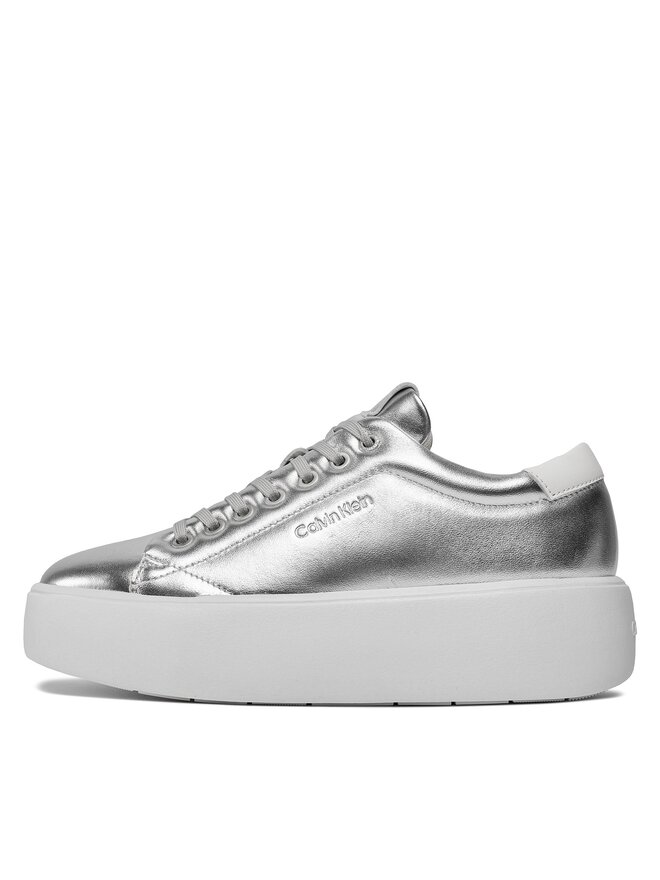 Calvin Klein Sneakersy Calvin Klein Bubble Cupsole Lace Up Metallic HW0HW02008 Srebrny