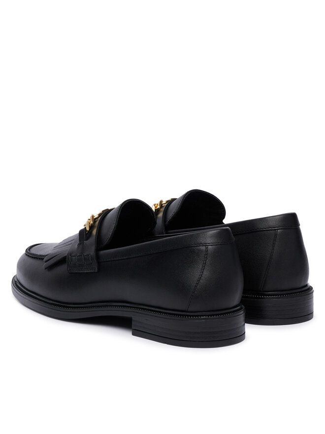 Tommy Hilfiger Slipper Tommy Hilfiger Th Chain Fringe Leather Loafer FW0FW09668 Schwarz