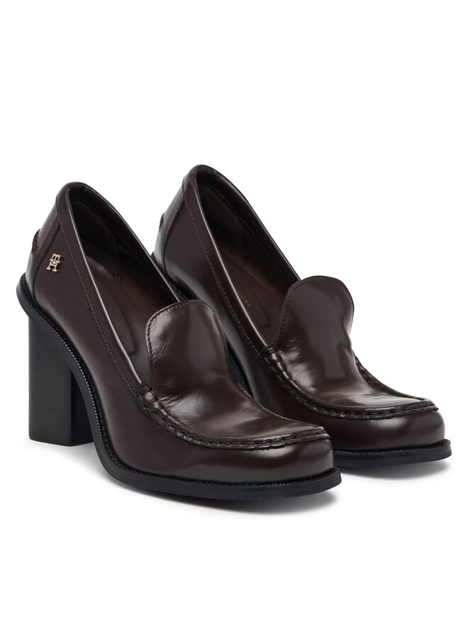 Tommy Hilfiger Halbschuhe Tommy Hilfiger Square Toe Heeled Loafer FW0FW09493 Dunkelbraun