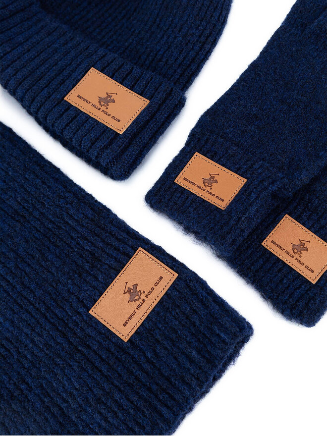 Beverly Hills Polo Club Комплект шапка, шал и ръкавици Beverly Hills Polo Club BHPC-MC-001-AW24 Тъмносин