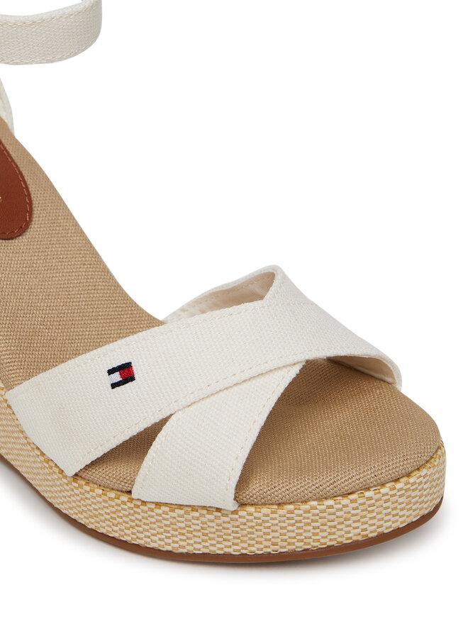 Tommy Hilfiger Sandały Tommy Hilfiger Flag High Wedge Espad Crisscross FW0FW08661 Écru