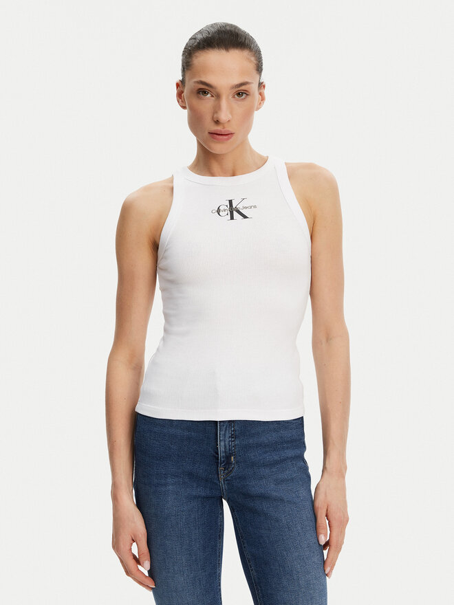 Calvin Klein Jeans Calvin Klein Jeans Felső Monologo J20J225301 Fehér Slim Fit