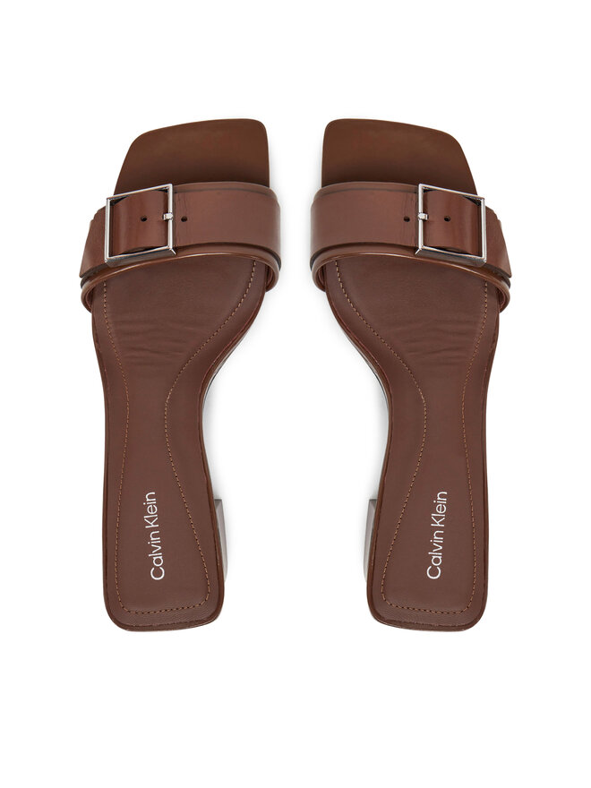 Calvin Klein Παντόφλες Calvin Klein Heel Mule 50 W/Buckle - Lth HW0HW02478 Καφέ