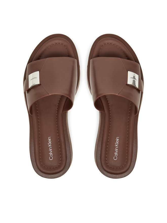 Calvin Klein Klapki Calvin Klein Flatform Slide W/Ck Hw - Lth HW0HW02368 Brązowy