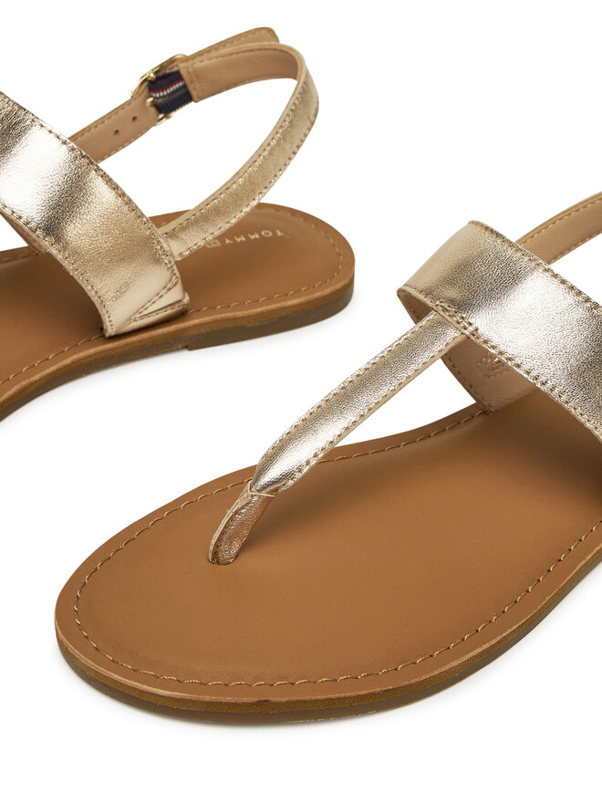 Tommy Hilfiger Sandale Tommy Hilfiger Metallic Leather Thong Sandal FW0FW08798 Auriu