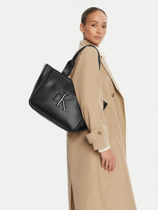 Calvin Klein Handtasche Calvin Klein Bold Ck Medium Tote LV04F3218G Schwarz
