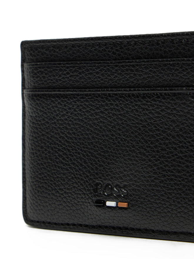 BOSS Kredītkaršu turētājs BOSS Grained faux-leather card holder with signature details 50536513 Melns