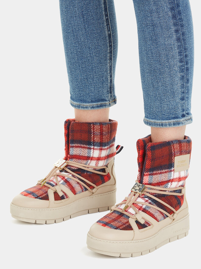 Tommy Hilfiger Schneeschuhe Tommy Hilfiger Tartan Snowboot FW0FW07612 Beige