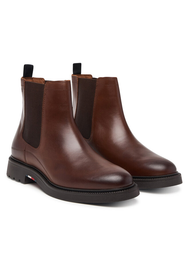 Tommy Hilfiger Klassische Stiefeletten Tommy Hilfiger Corporate Casual Lth Chelsea FM0FM05966 Braun