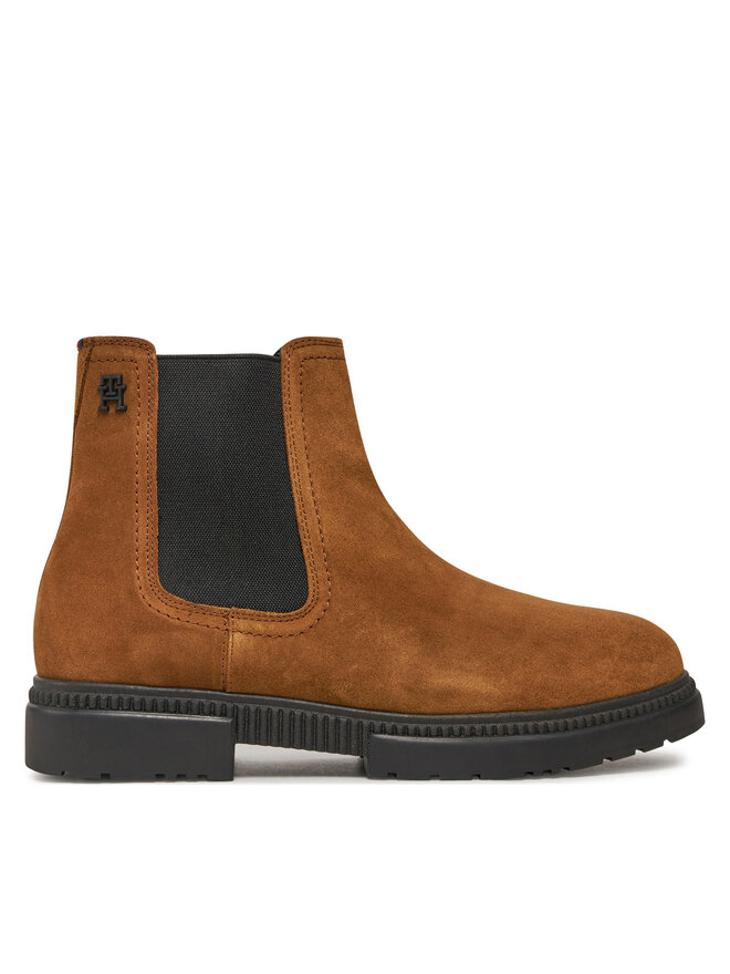 Tommy Hilfiger Kotníková obuv s elastickým prvkem Tommy Hilfiger Casual Cleated Suede Chelsea FM0FM05037 Hnědá