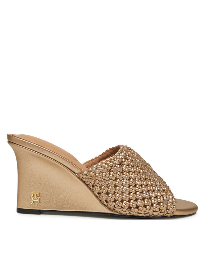 Tommy Hilfiger Klapki Tommy Hilfiger Crochet Metallic Lthr Wedge Mule FW0FW08812 Złoty