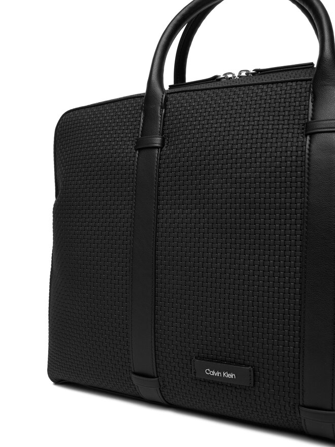 Calvin Klein Чанта за лаптоп Calvin Klein Embossed Woven Commuter LV04D3207G Черен