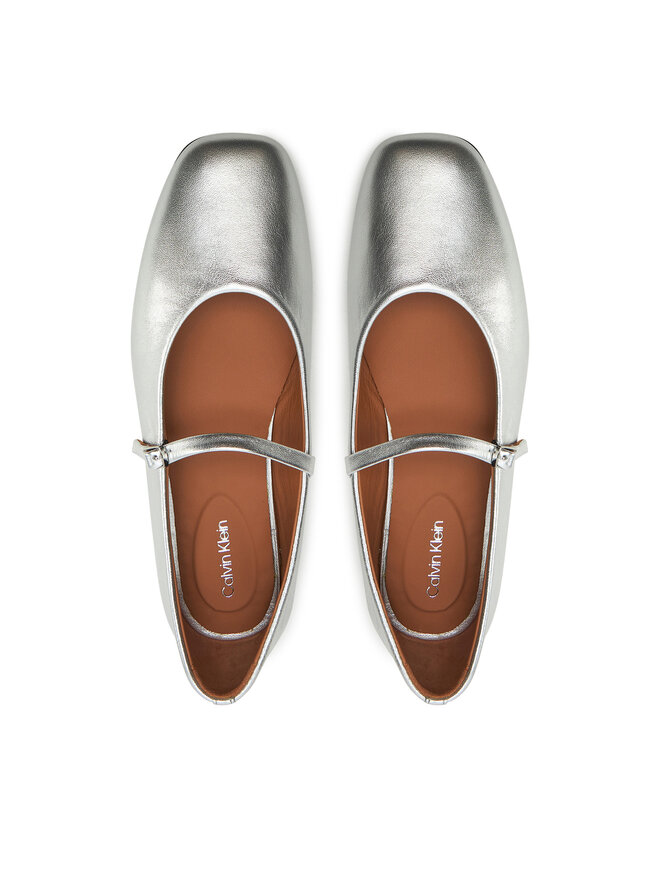Calvin Klein Baleriny Calvin Klein Mary Jane Ballerina - Met HW0HW02269 Srebrny