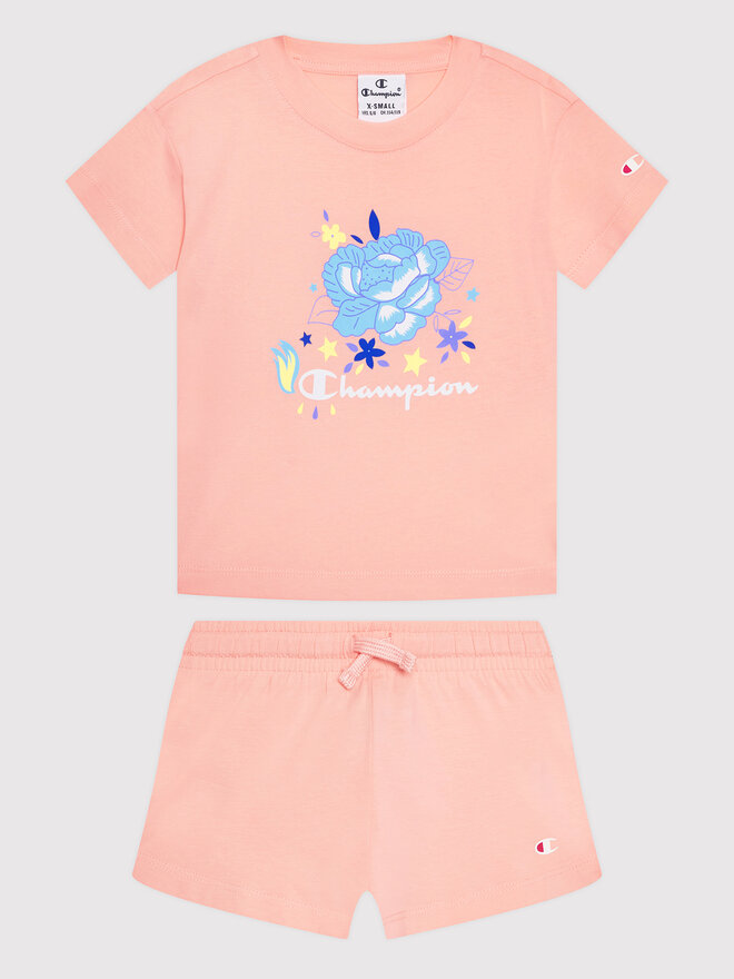 Champion Champion Conjunto de camiseta y pantalones cortos deportivos 404396 Rosa Custom Fit