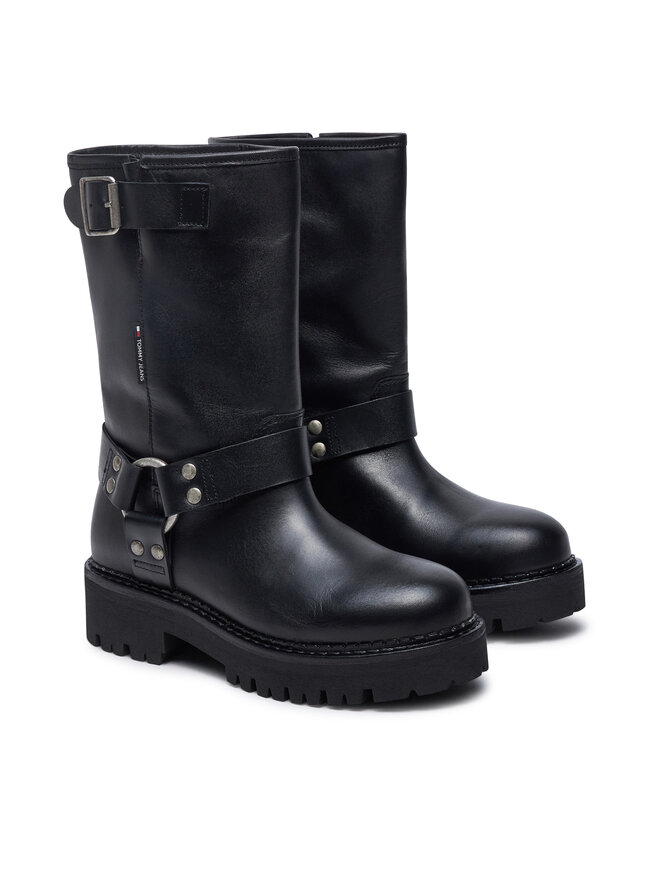 Tommy Jeans Боти Tommy Jeans Tjw Urban Biker Boot Leather EN0EN02728 Черен