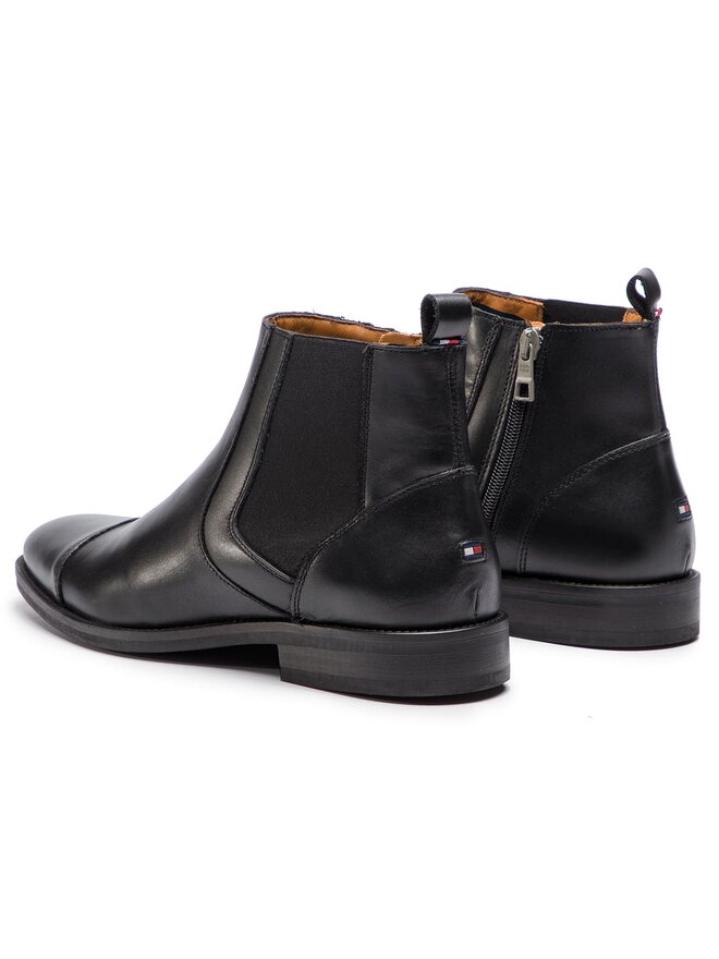 Tommy Hilfiger Μπότες Tommy Hilfiger Essential Leather Toecap Chelsea FM0FM02140 Μαύρο