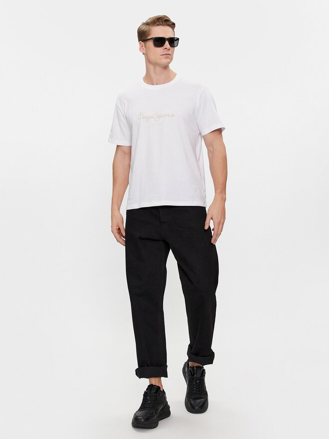 Pepe Jeans Pepe Jeans Marškinėliai Chris PM509207 Balta Slim Fit