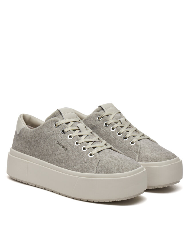 Calvin Klein Snīkeri Calvin Klein Flatform Cup Lace Up W/Ml Felt HW0HW02325 Pelēks