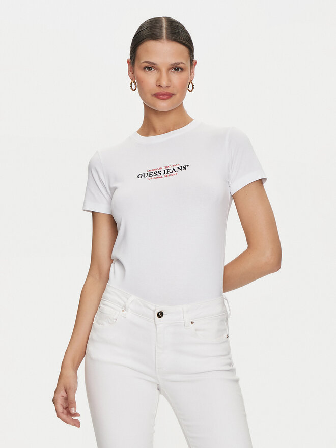 Guess Jeans Guess Jeans T-Shirt W4YI03 J1314 Λευκό Slim Fit