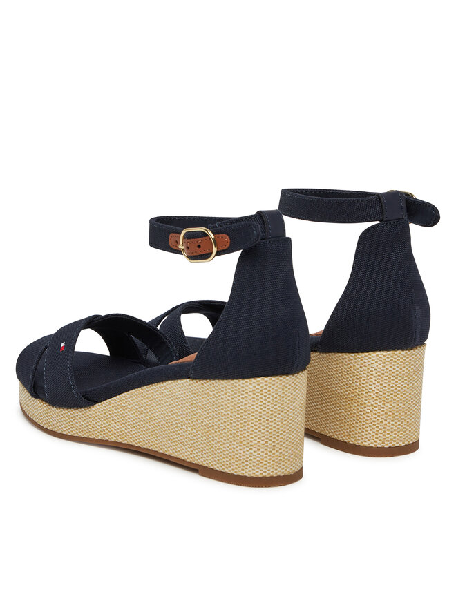Tommy Hilfiger Sandały Tommy Hilfiger Flag Criss-Cros Mid Wedge Espad FW0FW08481 Granatowy