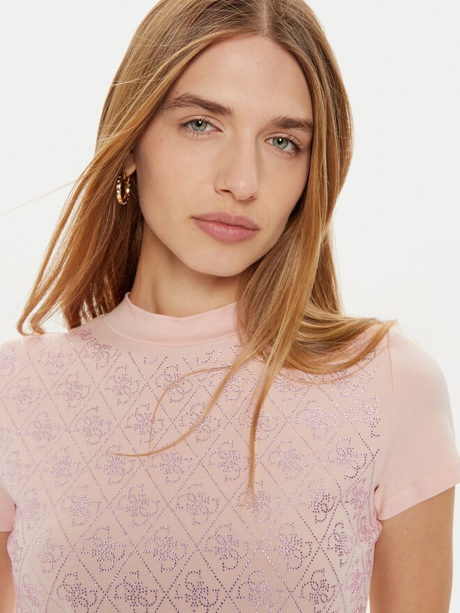 Guess Guess Marškinėliai W4BI26 J1314 Rožinė Slim Fit