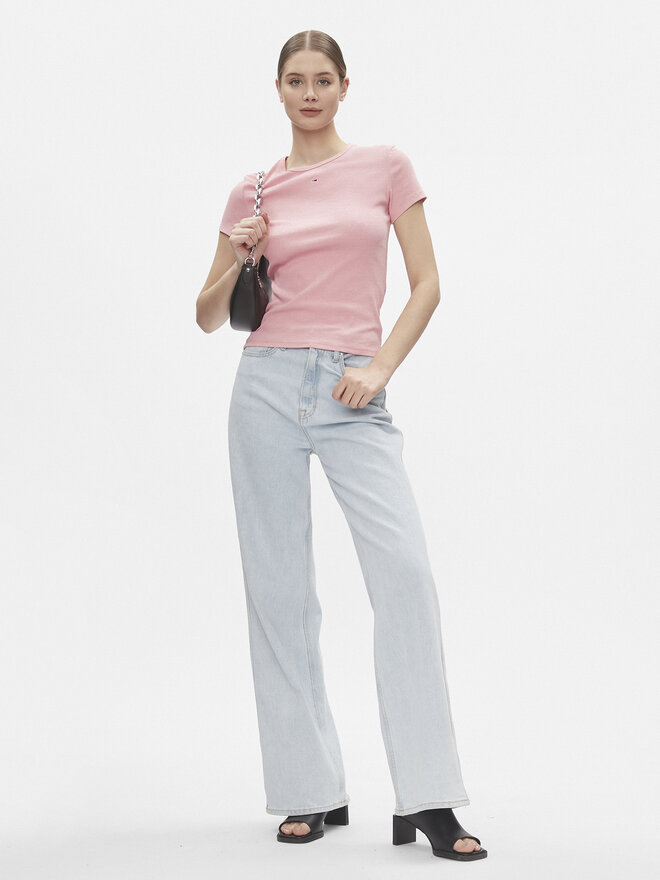 Tommy Jeans Tommy Jeans Póló Essential DW0DW17383 Rózsaszín Slim Fit