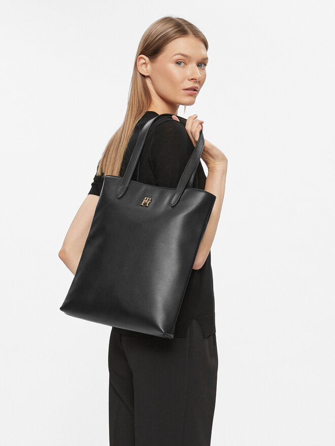 Tommy Hilfiger Handtasche Tommy Hilfiger Th Casual Slim Tote Ns AW0AW15050 Schwarz