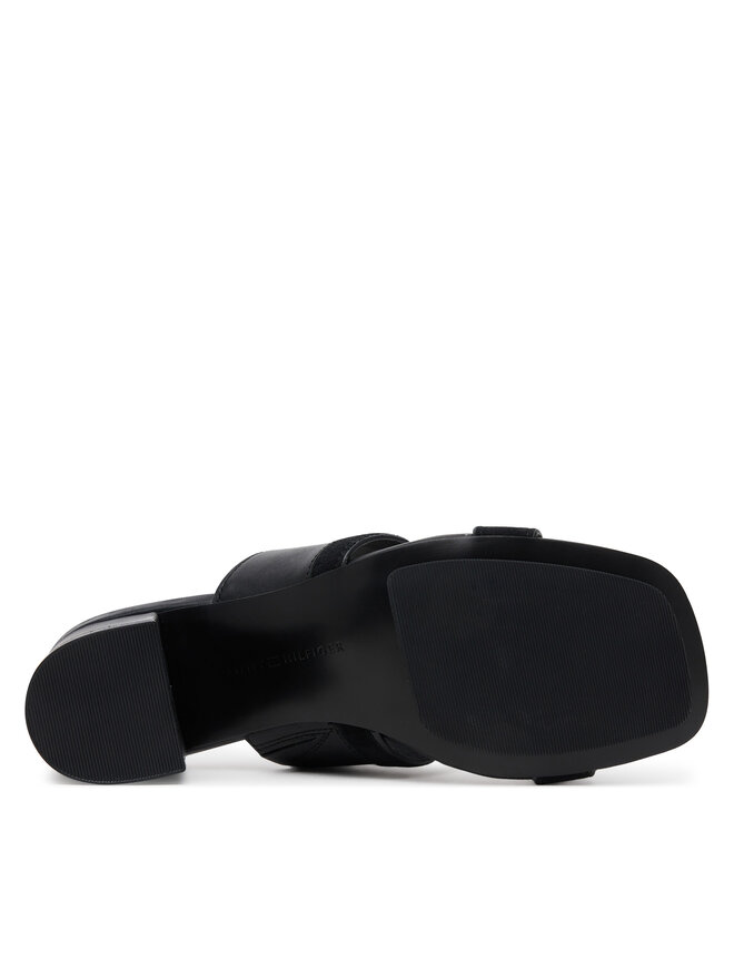 Tommy Hilfiger Šľapky Tommy Hilfiger Leather & Suede Block Heel Mule FW0FW08530 Čierna