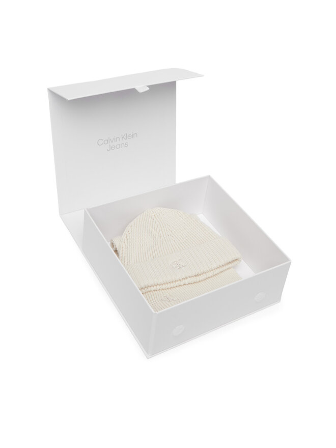 Calvin Klein Jeans Set Schal und Mütze Calvin Klein Jeans Knitted Scarf Beanie Giftbox LVCKFJP00N Creme
